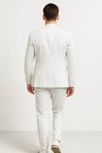 Mens Two Piece Linen Suit Relaxed Hybrid Fit No Collar