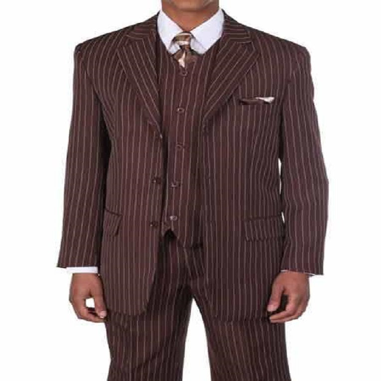 Men's 2 Button Brown Pinstripe Dress Suit Single Pleat
