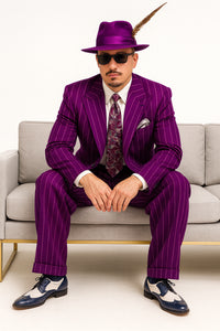 Purple Pinstripe Zoot Suit 3 Piece 1920s/1930s Gangster Outfit (Jacket and Pants and Vest) Vintage Fashion