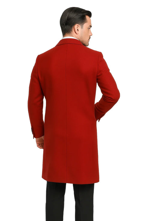 Three Buttons Red Wool Fabric Overcoat / Long men's Dress Topcoat - Winter coat