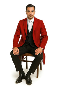 Three Buttons Red Wool Fabric Overcoat / Long men's Dress Topcoat - Winter coat