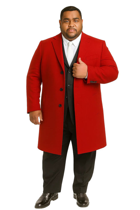 Three Buttons Red Wool Fabric Overcoat / Long men's Dress Topcoat - Winter coat