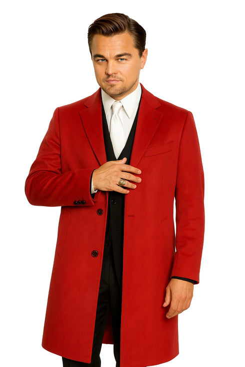 Three Buttons Red Wool Fabric Overcoat / Long men's Dress Topcoat - Winter coat