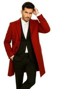 Three Buttons Red Wool Fabric Overcoat / Long men's Dress Topcoat - Winter coat