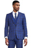 Men's Stacy Adams Bold Windowpane Plaid Print Vested Suit in Midnight Blue