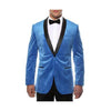 Turquoise One Button Velvet Velour With Black Lapel Blazer