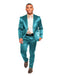 Mens Two Buttons Peak Lapel Suit Turquoise