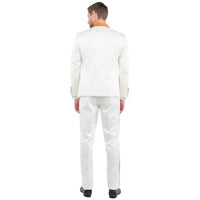 New Paisely Skinny Fit Double-Breasted By Tazio, Ivory & Rustic Orange Tuxedo