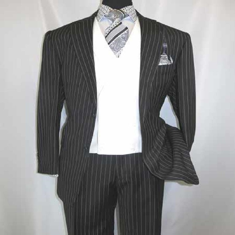 Mens 2 Button Wool Blend Pinstripe Suit in Black main image 1