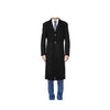 Two Button Wool Blend Solid Pattern Modern OverCoat Black
