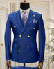 Designer Mens Double Breasted Gold Button Suit in Midnight Blue
