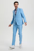 Men's Vested One Button Peak Lapel Stacy Adams Designer Suit in Sky Blue