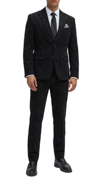 Mens Fall Fabric Cotton corduroy Suit - Winter Jacket and Pants in Color "Black" - Black front view