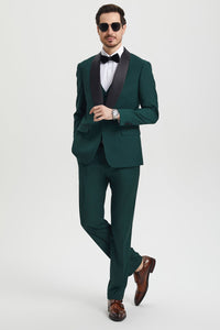 Men's Stacy Adams Vested One Button Shawl Lapel Designer Tuxedo in Hunter Green
