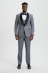 Mens Gray Tuxedo - Grey Wedding Suit-Mens Stacy Adams Vested One Button Shawl Lapel Designer Tuxedo In Grey