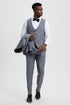 Mens Gray Tuxedo - Grey Wedding Suit-Mens Stacy Adams Vested One Button Shawl Lapel Designer Tuxedo In Grey