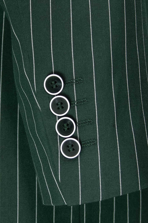 Odyssey Collection - Hunter Green Regular Fit 3 Piece Suit 2 Button Gangster Stripe