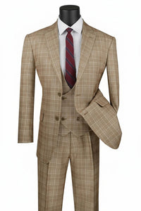 Mens Glen Plaid 3-Piece Suit – Classic Regular Fit Design