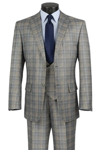 Renaissance Collection - Regular Fit Glen Plaid 3 Piece Suit Gray
