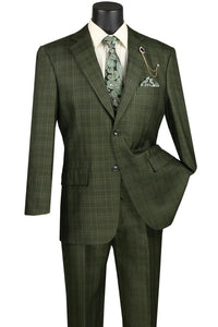 Men's Olive Glen Plaid 3-Piece Suit with Vest – Regular Fit Wedding Suit