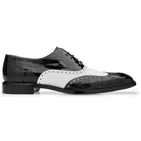Belvedere Varo Black / White Genuine Alligator Eel Wingtip Shoes