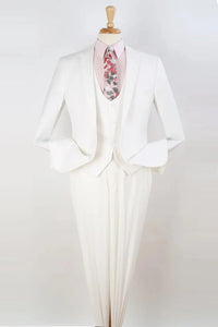 White Wedding Suit For Men - Perfect For Groom - Mens One Button Slim Fit Vested Peak Lapel Skinny Suit In White