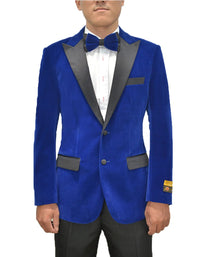 Mens Classic Velvet Fabric Tuxedo Dinner Jacket in Royal Blue