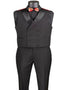 Mens Modern Fit Vested Shawl Tuxedo in Black with Red Satin Trim