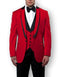 Mens Vested Red Prom Tuxedo with Black Trim