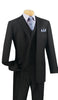 Mens 3 Button Black Vested Suit with grey pinstripe pants