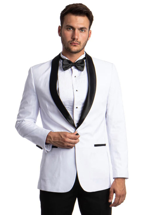 All White Mens Tuxedo - Wedding Suit - Men's Skinny Fit One Button Shawl Prom Tuxedo In White
