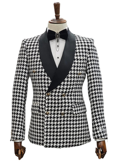 Double Breasted Tuxedo Suit - Slim fitted Suit - Black and White Suit - Shawl Collar