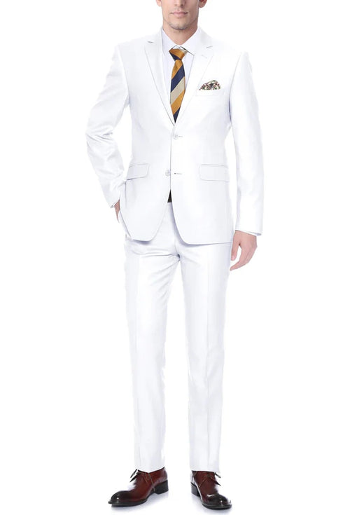 White Wedding Suit For Men - Perfect For Groom - Mens Basic Two Button Classic Fit Suit In White