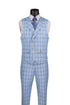 La Scale Collection-Windowpane Three Piece Suit - Light Blue