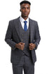 Men's Stacy Adams Peak Lapel Suit with Double Breasted Vest in Charcoal Grey Windowpane Plaid