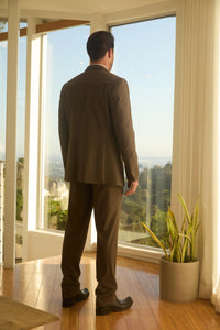 Western Style Brown Suit for Men – Refined Fit with Elbow Patch Accents