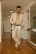 Mens Western Beige Suit with Elbow Patches – Classic Smart Casual Style