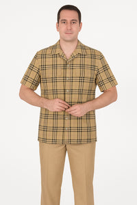 Beige Plaid Casual Shirt for Men – Everyday Comfort