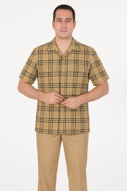 Beige Plaid Casual Shirt for Men – Everyday Comfort