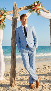 Men’s Light Blue Linen Suit – 2 Button Summer Wedding, Beach Wedding & Business Suit