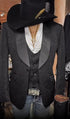 Mens Black Paisley Jacquard Blazer with Satin Shawl Lapel – Western Formal Designer Jacket