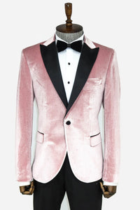 Men’s Premium Blush Pink Velvet Evening Blazer – Slim Fit Formal Prom & Wedding Jacket