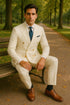 Mens White Double-Breasted Suit with Gold Buttons – Formal Slim Fit 2-Piece Set