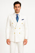 Mens White Double-Breasted Suit with Gold Buttons – Formal Slim Fit 2-Piece Set