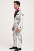 Mens White Floral Tuxedo with Black Lapel – 3-Piece Designer Prom Suit Wedding Suit