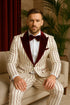 Mens White and Burgundy Pinstripe Tuxedo with Velvet Shawl Lapel and Matching Bow Tie