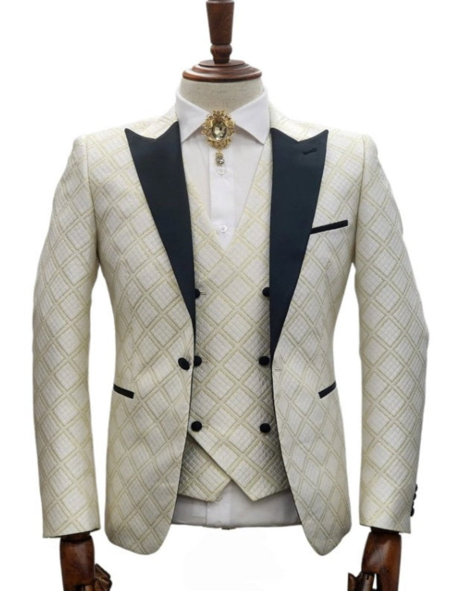 White and Ivory and Rust Tuxedo Suit - Prom Suit - Prom Wedding Suit