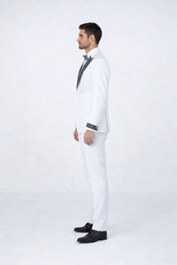 Men’s White Peak Lapel Tuxedo Set with Stones – 4 Pieces