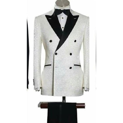 White Alberto Nardoni Double Breasted Peak Lapel Tuxedo