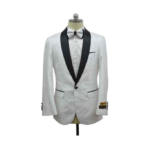 White Black Lapel Paisley Floral Tuxedo Sport Coat